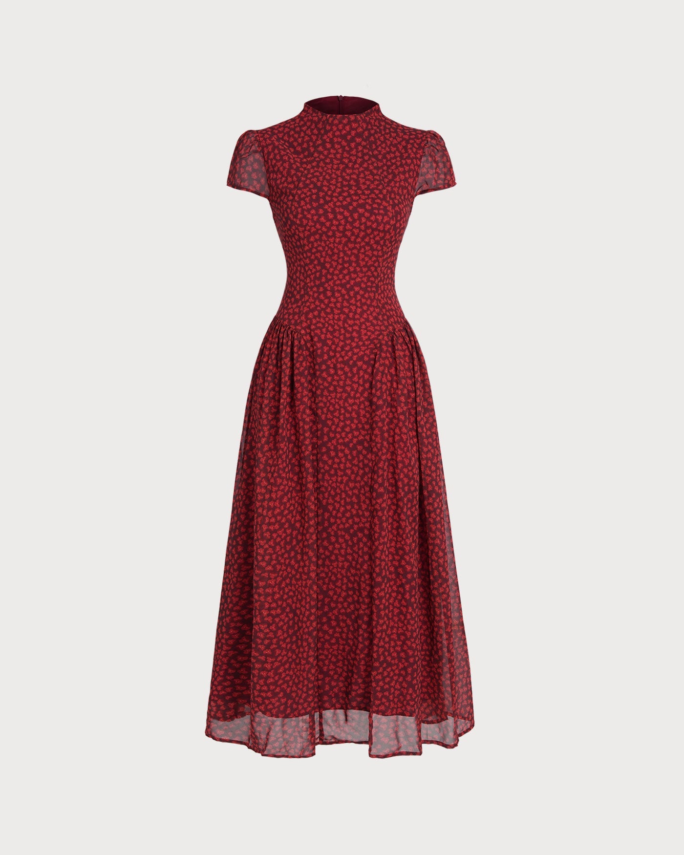 Floral Maxi Dress with Red Cap Sleeves
