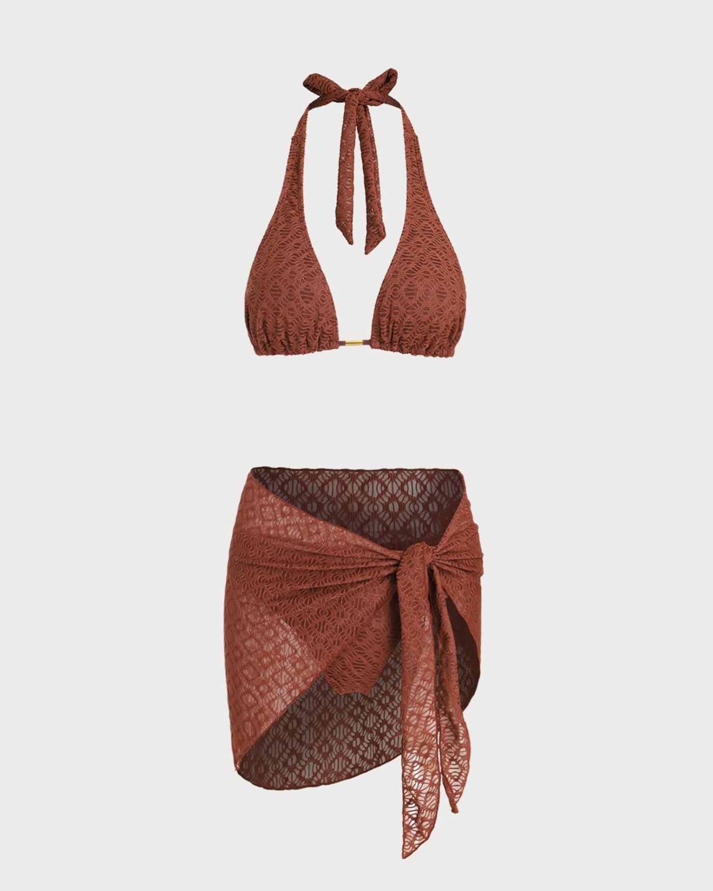 Three-Piece Brown Jacquard Ensemble