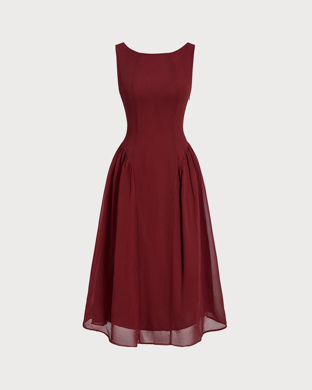 Wine Red Sleeveless Midi Dress in Chiffon