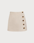 Beige High-Waisted Cotton Mini Skirt for Women