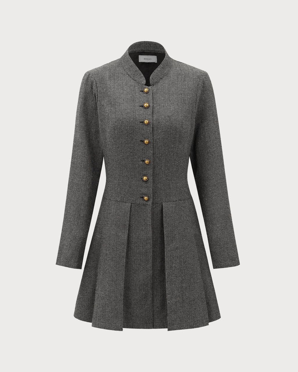 Charcoal Button-Detail Pleated Mini Dress