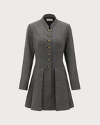 Charcoal Button-Detail Pleated Mini Dress