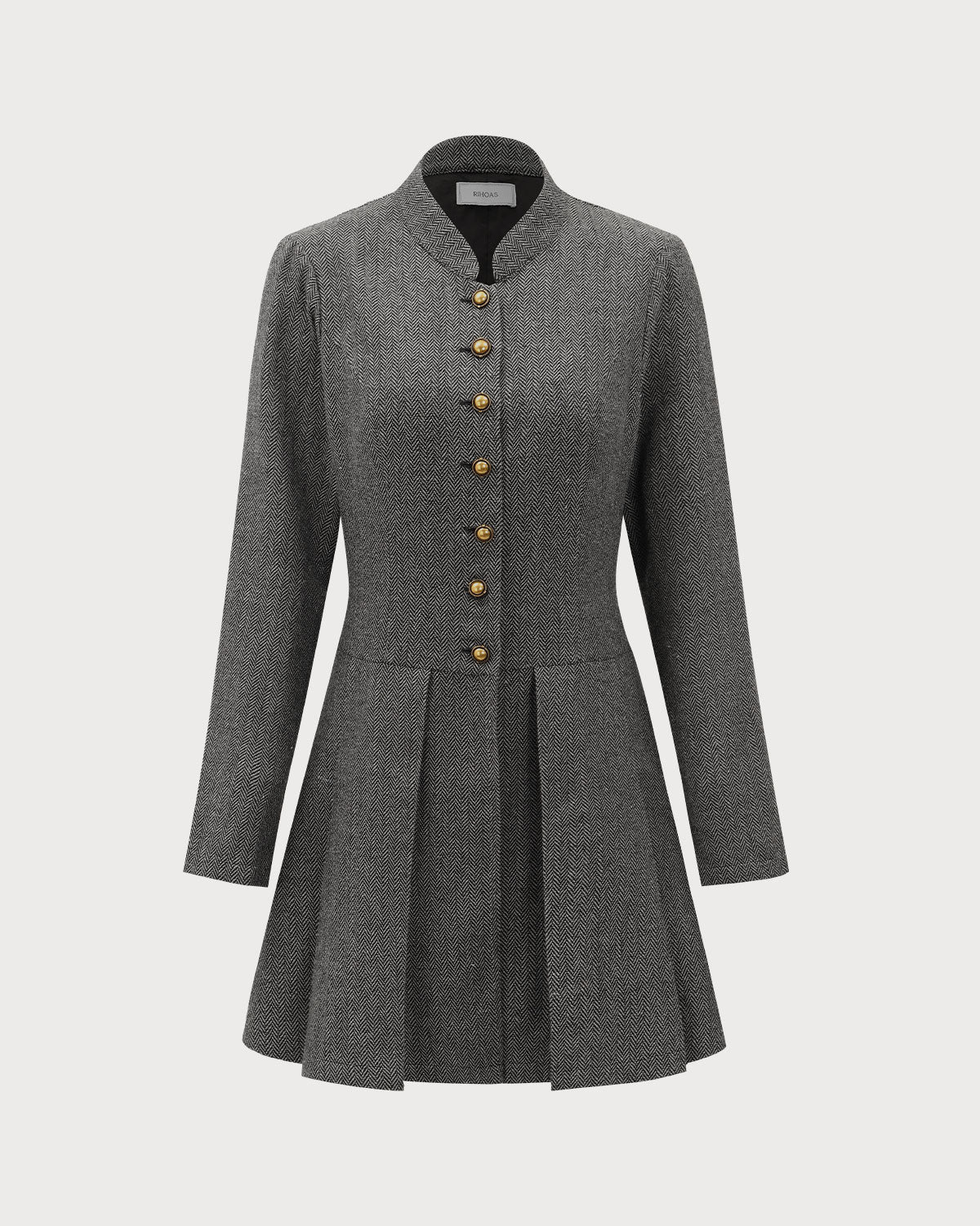 Charcoal Button-Detail Pleated Mini Dress