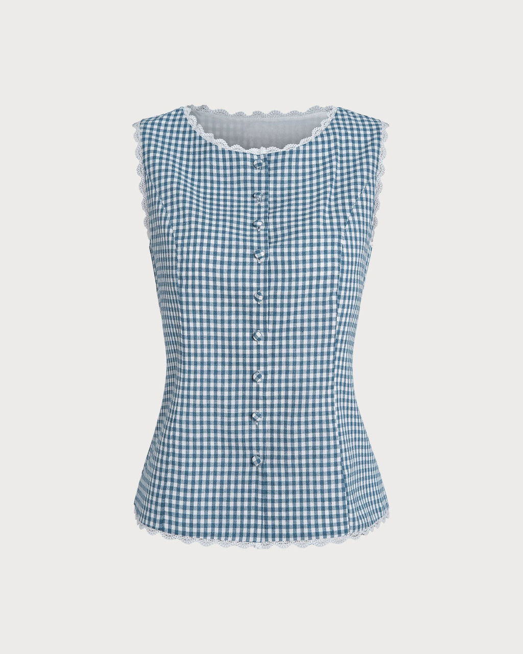 Sleeveless Blue Plaid Tank Top