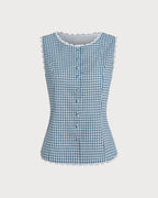 Sleeveless Blue Plaid Tank Top
