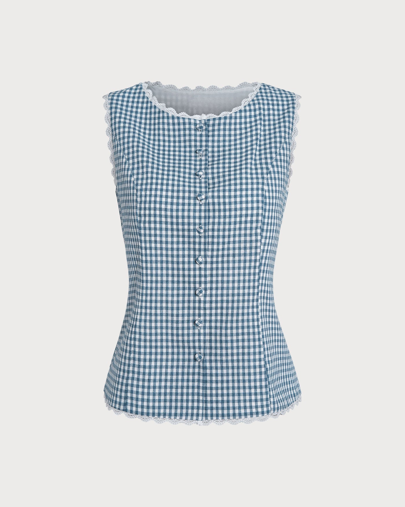 Sleeveless Blue Plaid Tank Top