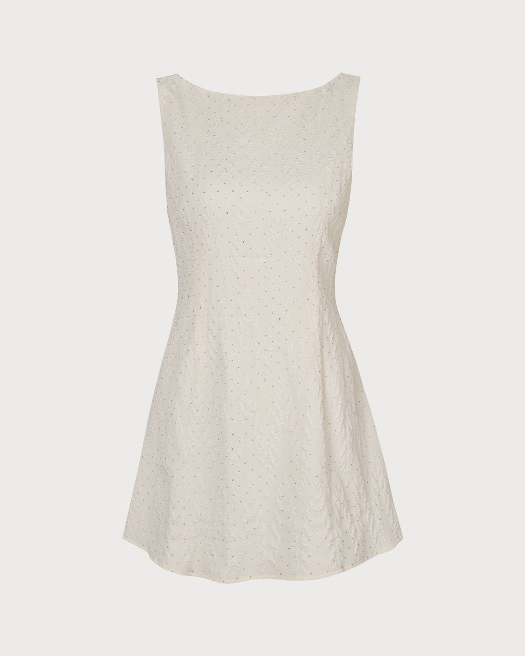 Beige Textured Mini Dress with Boat Neck