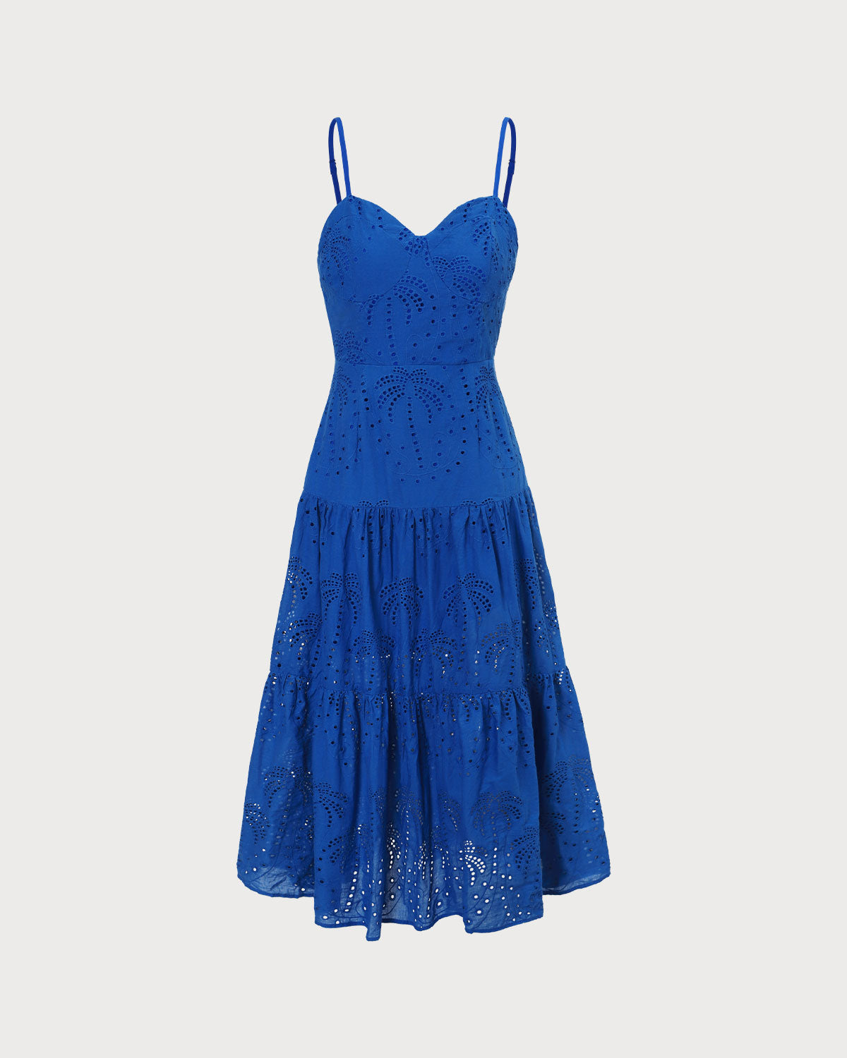 Blue Sweetheart Neck Embroidered Midi Slip Dress