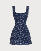 Navy Floral Square Neck Mini Slip Dress