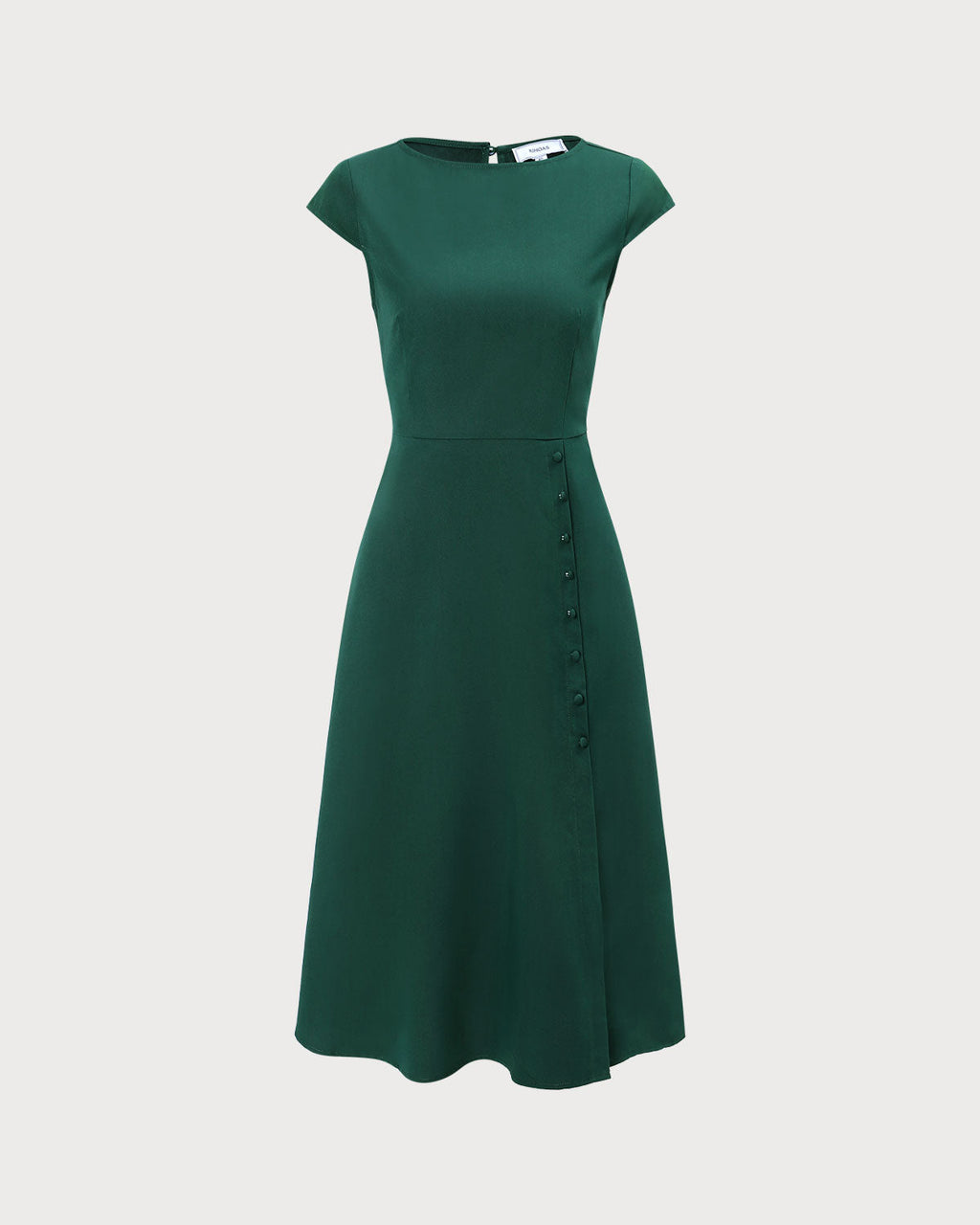 Green Boat Neck Midi Dress with Cutout Back