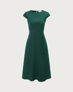 Green Boat Neck Midi Dress with Cutout Back