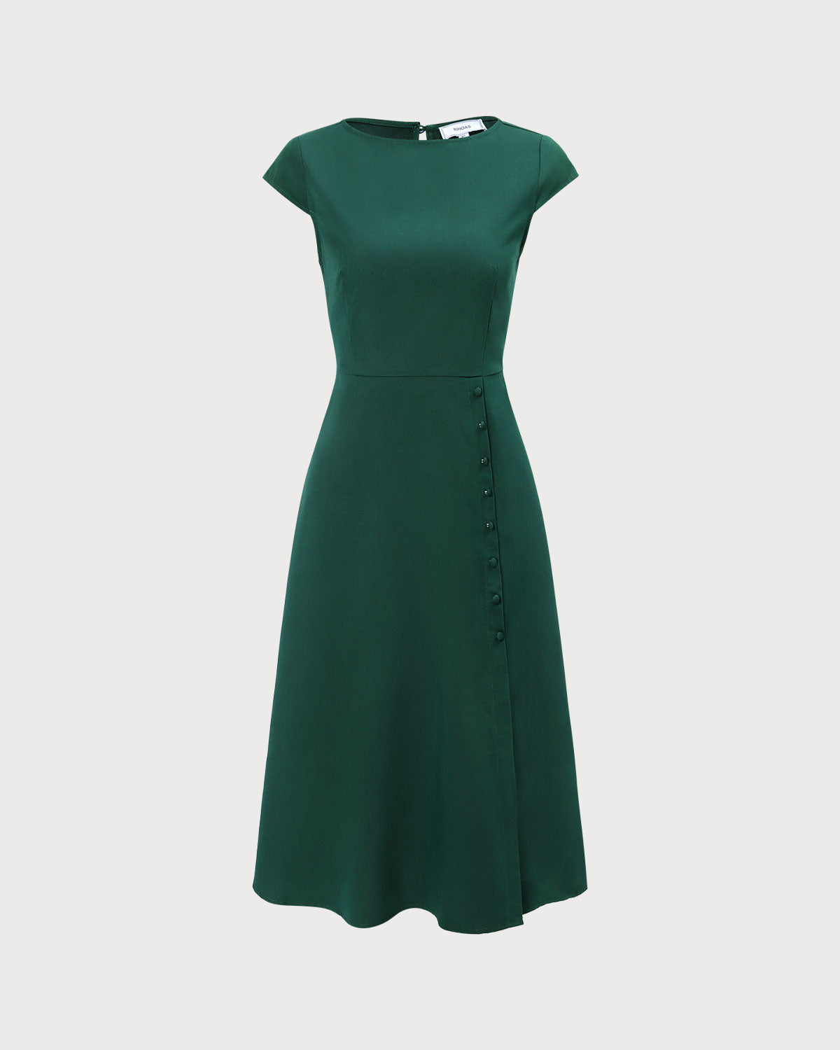 Green Boat Neck Midi Dress with Cutout Back