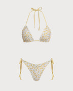 Floral Print Yellow Triangle Bikini Set