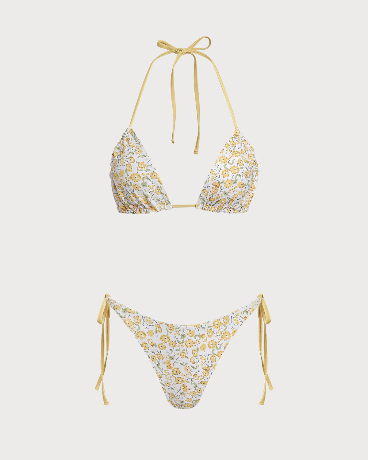 Floral Print Yellow Triangle Bikini Set