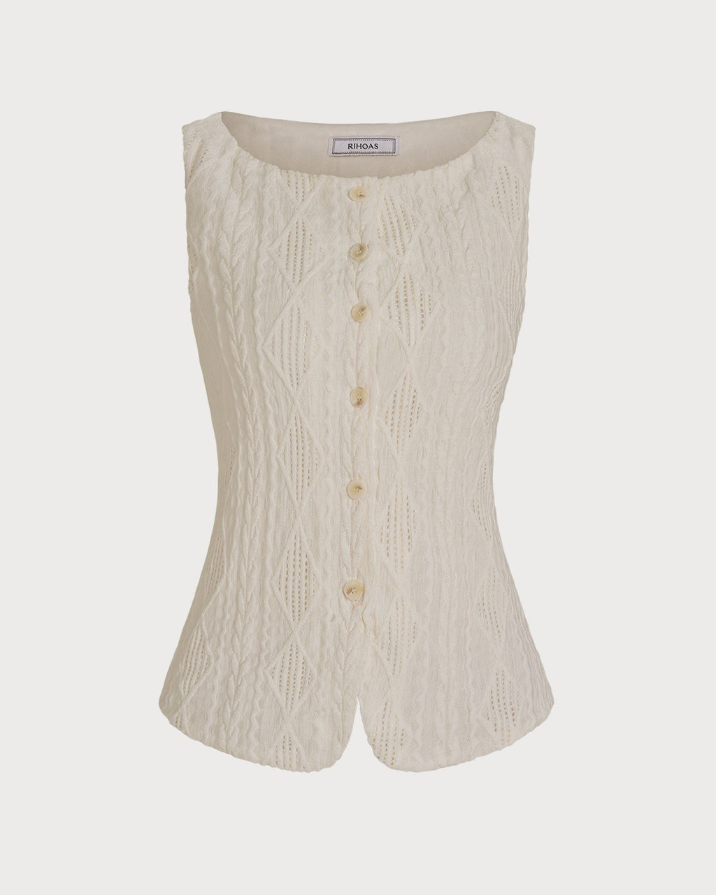 Beige Boat Neck Button-Up Tank