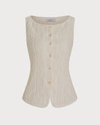 Beige Boat Neck Button-Up Tank