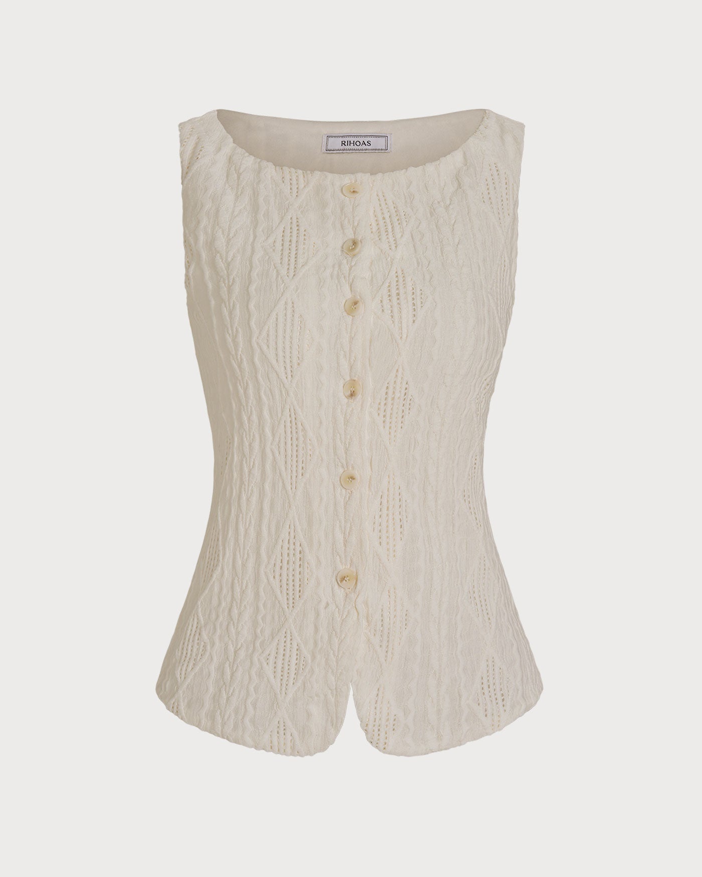 Beige Boat Neck Button-Up Tank