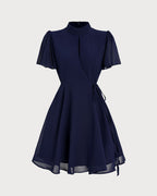 Mini Dress with Blue Butterfly Sleeves
