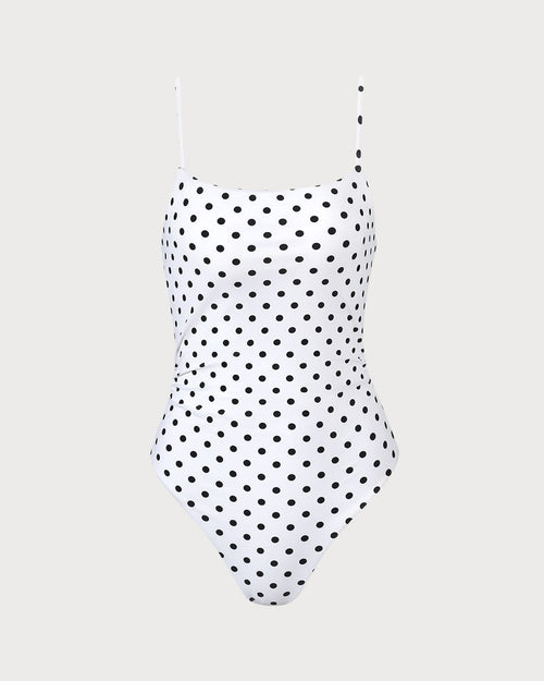 Backless One-Piece Swimsuit with White Polka Dots