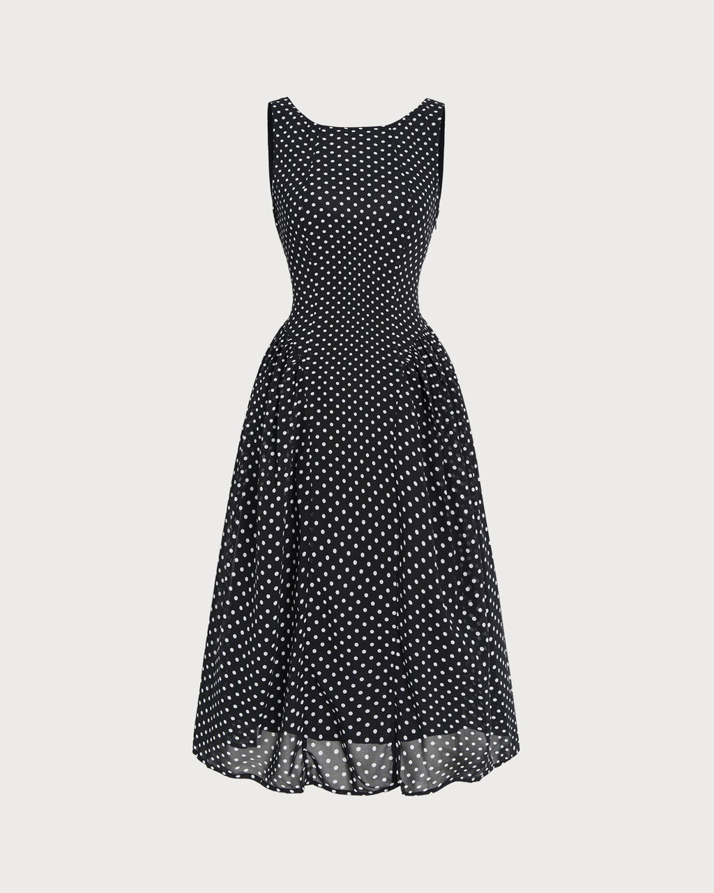 Chiffon Midi Dress with Black Polka Dots