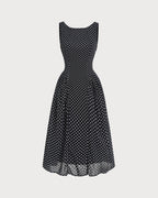 Chiffon Midi Dress with Black Polka Dots