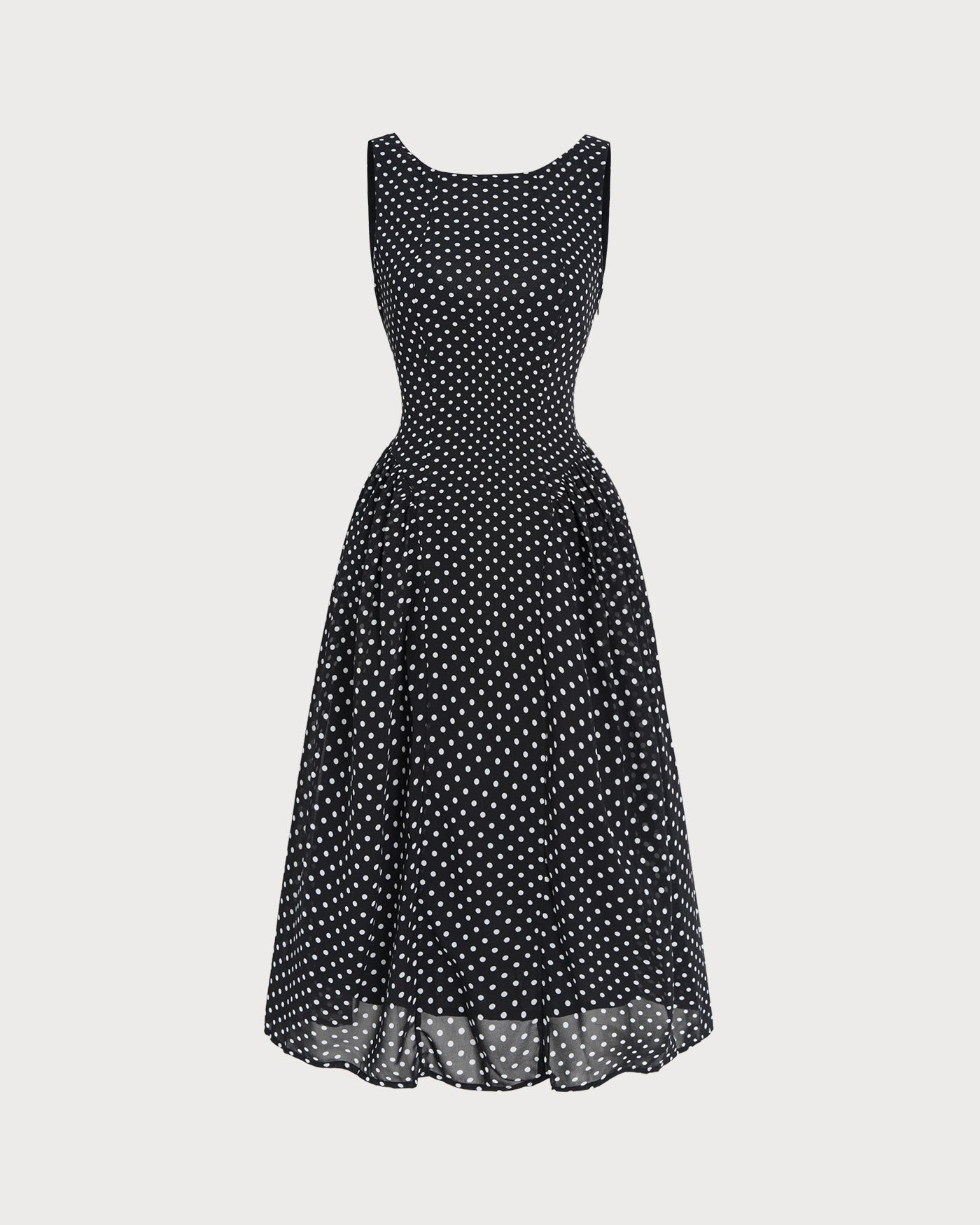 Chiffon Midi Dress with Black Polka Dots