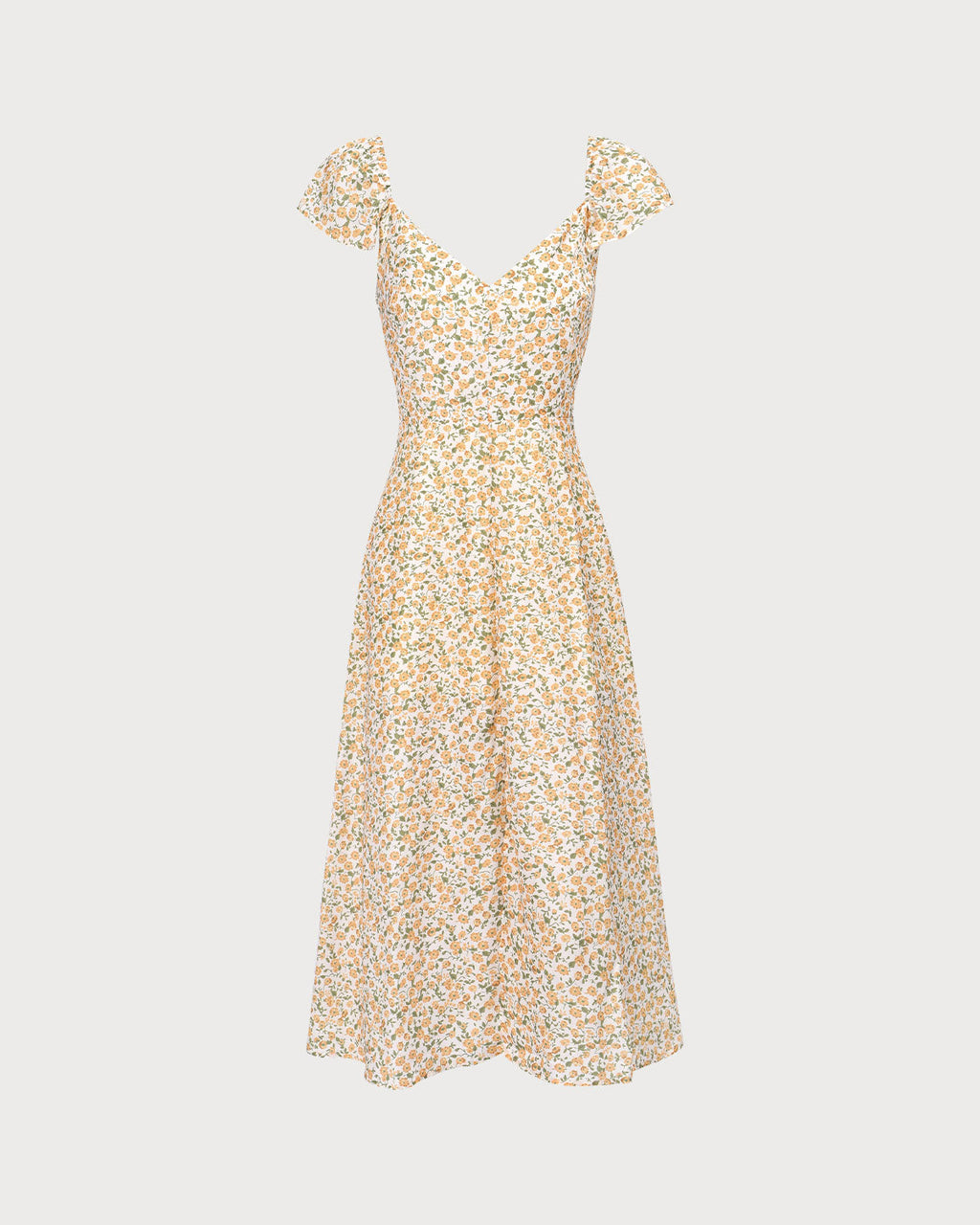 Floral Slit Midi Dress in Vibrant Yellow with V-Neck