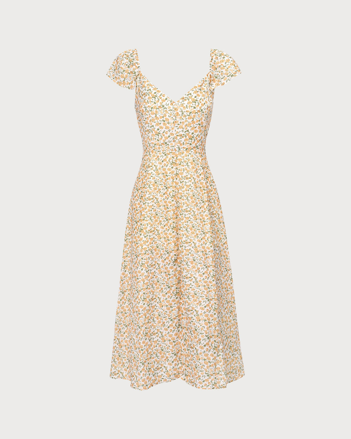 Floral Slit Midi Dress in Vibrant Yellow with V-Neck