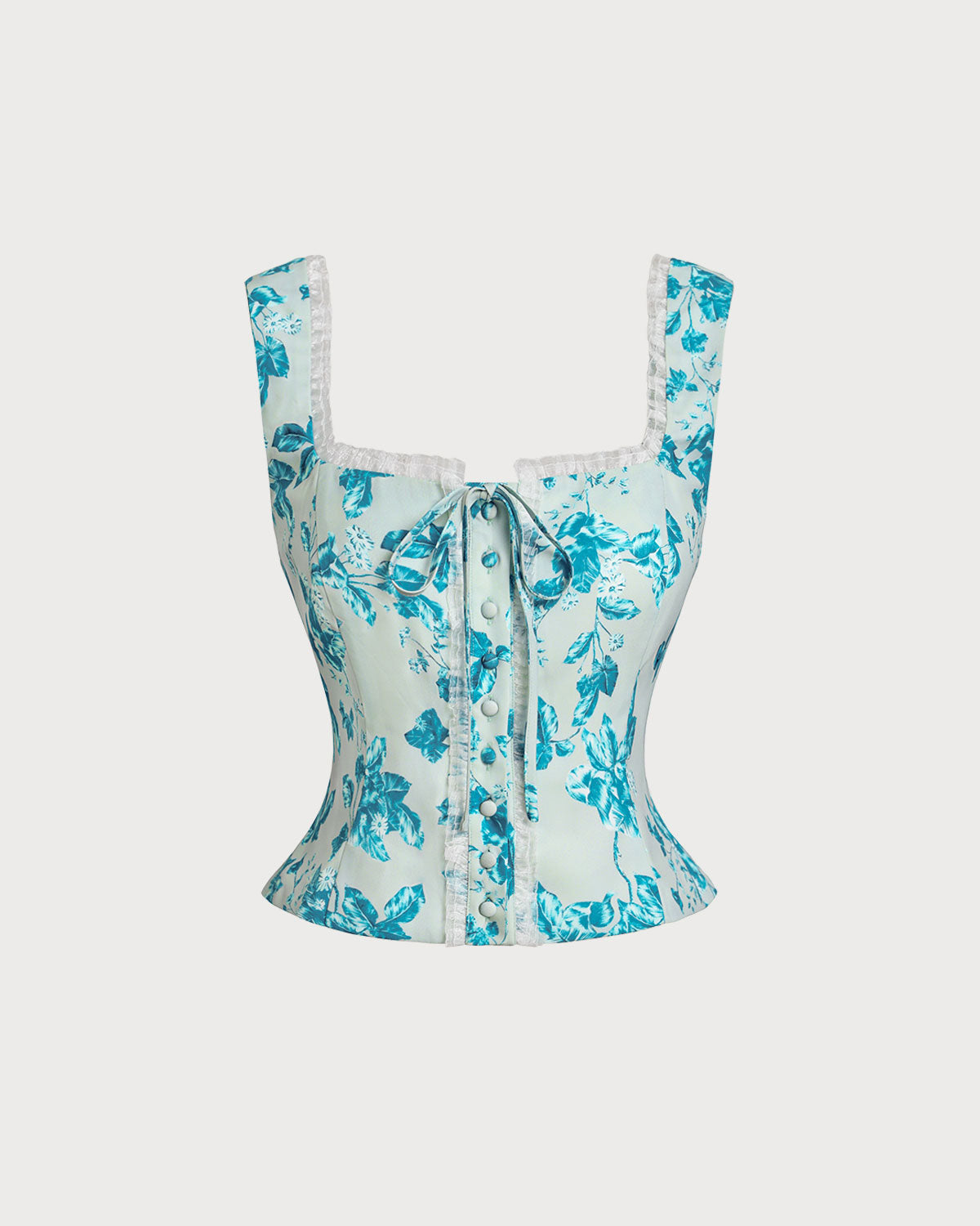 Floral Print Square Neck Tank Top in Blue