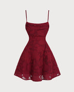 Backless Mini Dress in Wine Red with Floral Design
