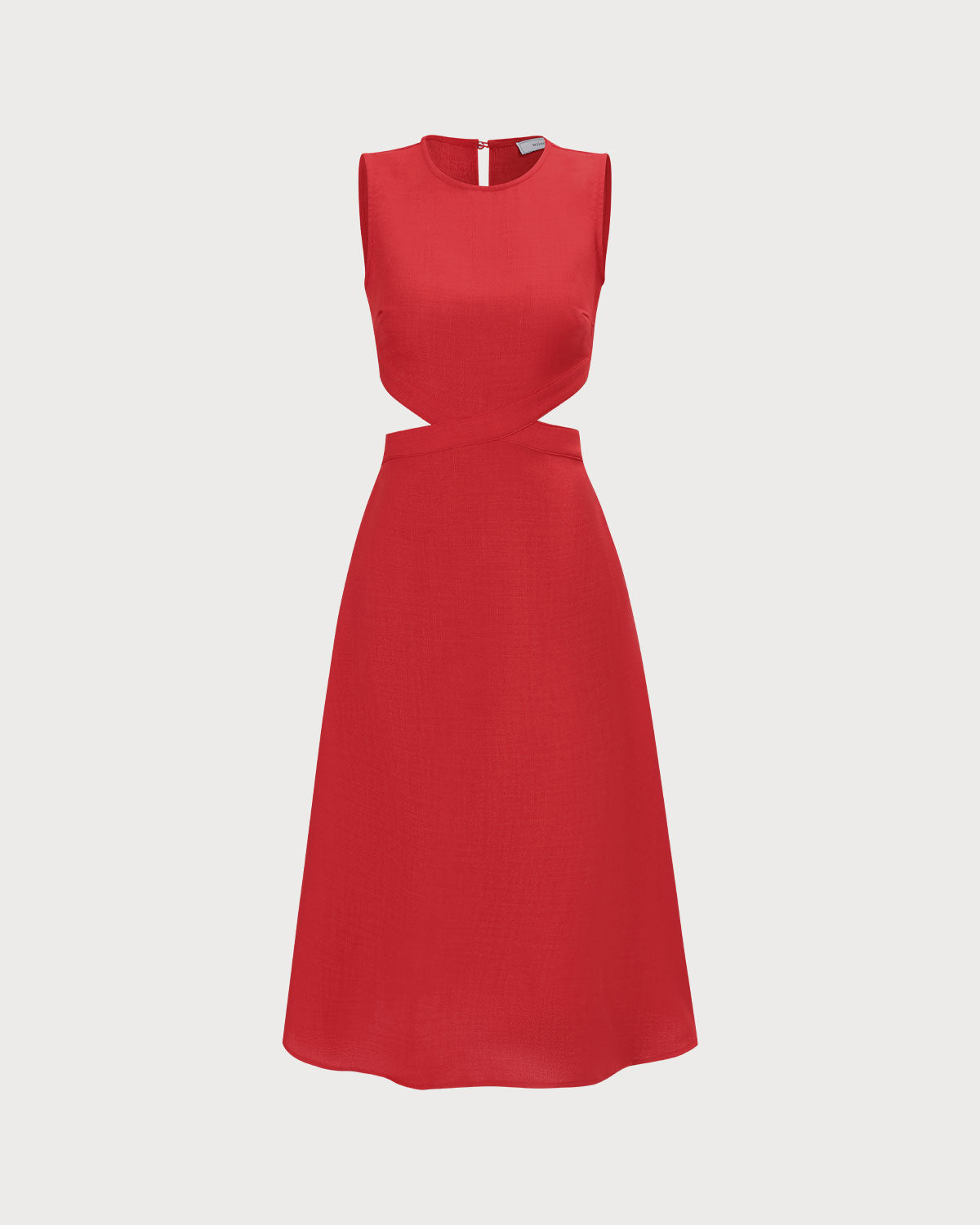 Red Cut-Out Midi Dress with Round Neck