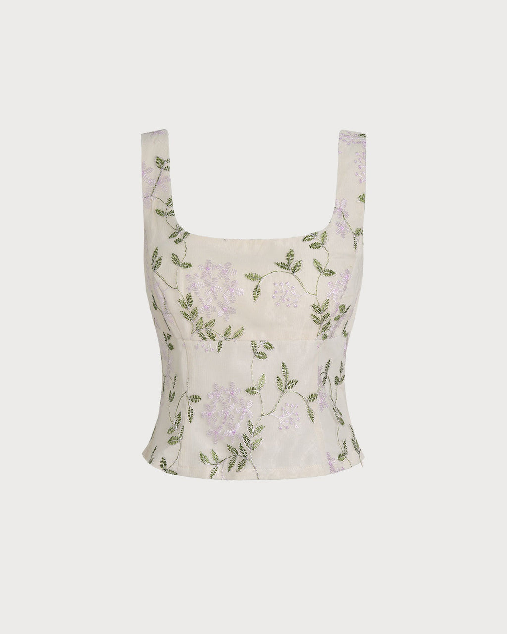 Floral Print Slim Fit Beige Tank Top
