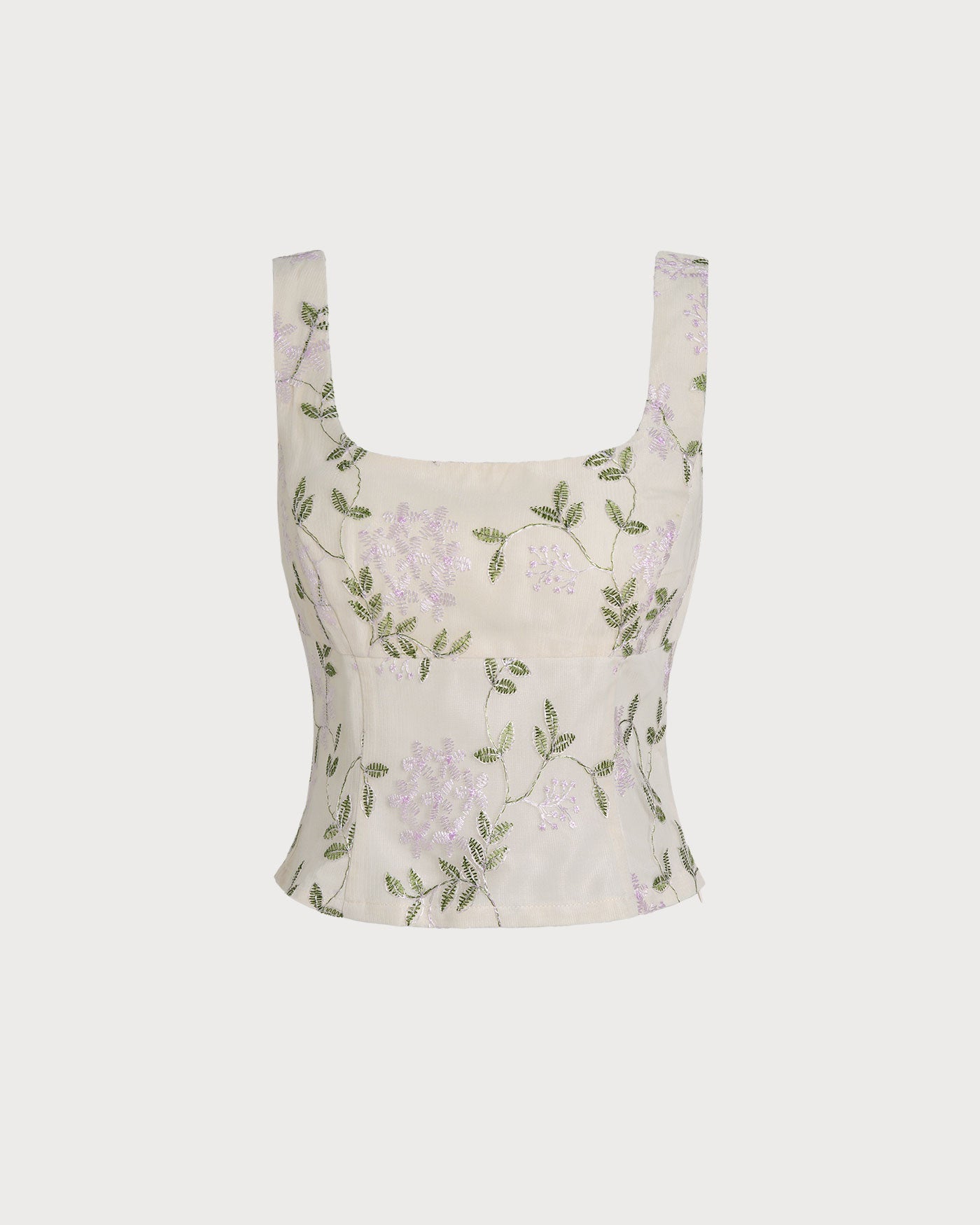 Floral Print Slim Fit Beige Tank Top