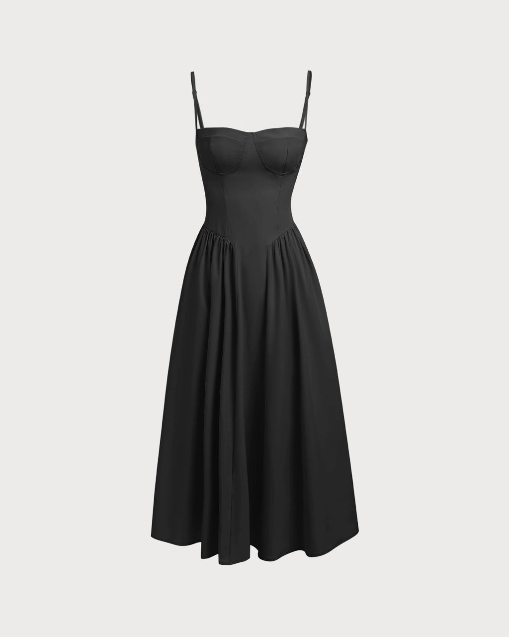 Black Midi Dress with Square Neck and Pocket Details