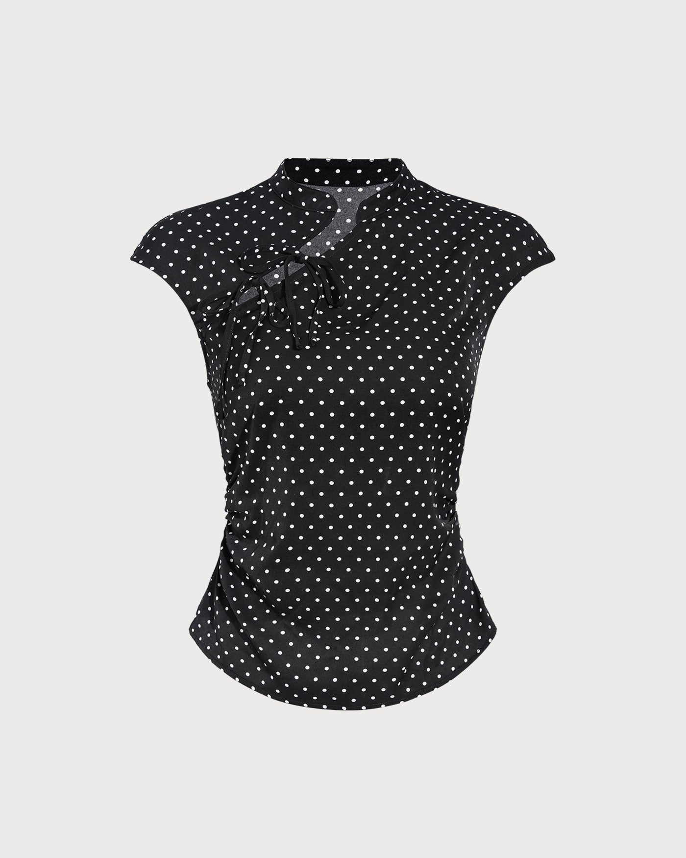 Mandarin Collar Tee with Black Polka Dots