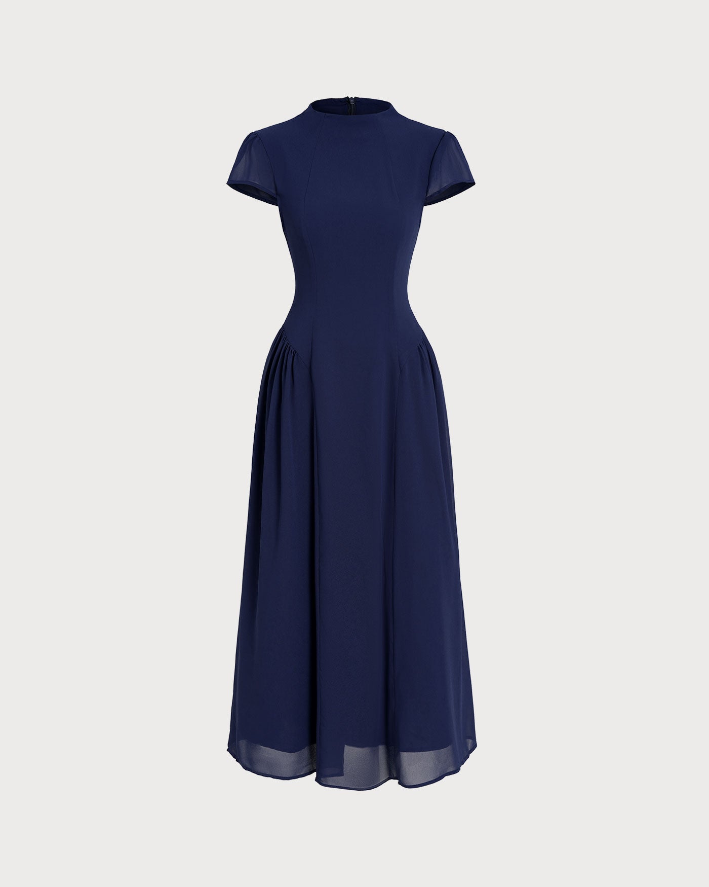 Blue Midi Dress with Puffed Sleeves