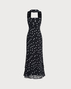 Maxi Dress with Black Polka Dots and Slip Design