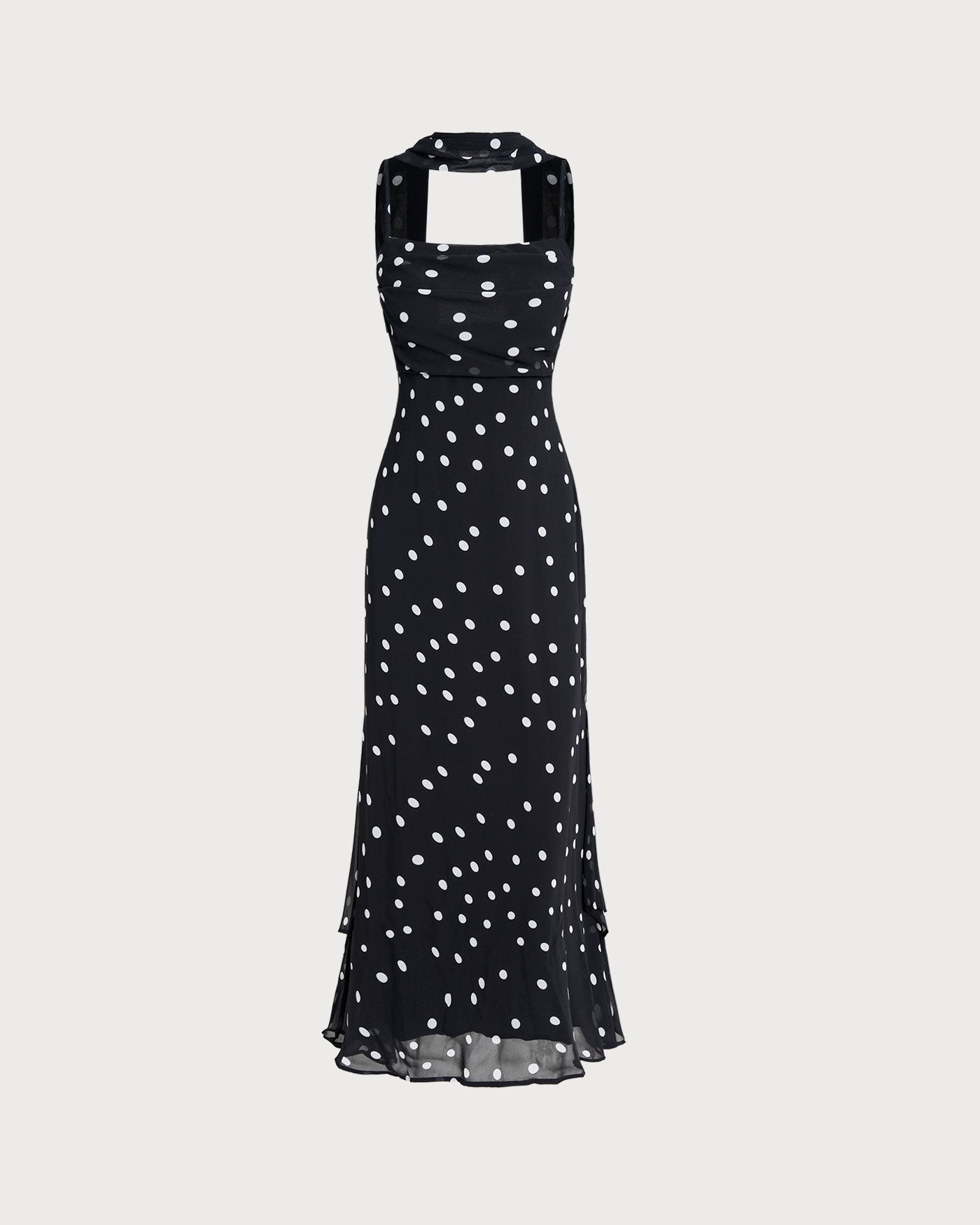 Maxi Dress with Black Polka Dots and Slip Design