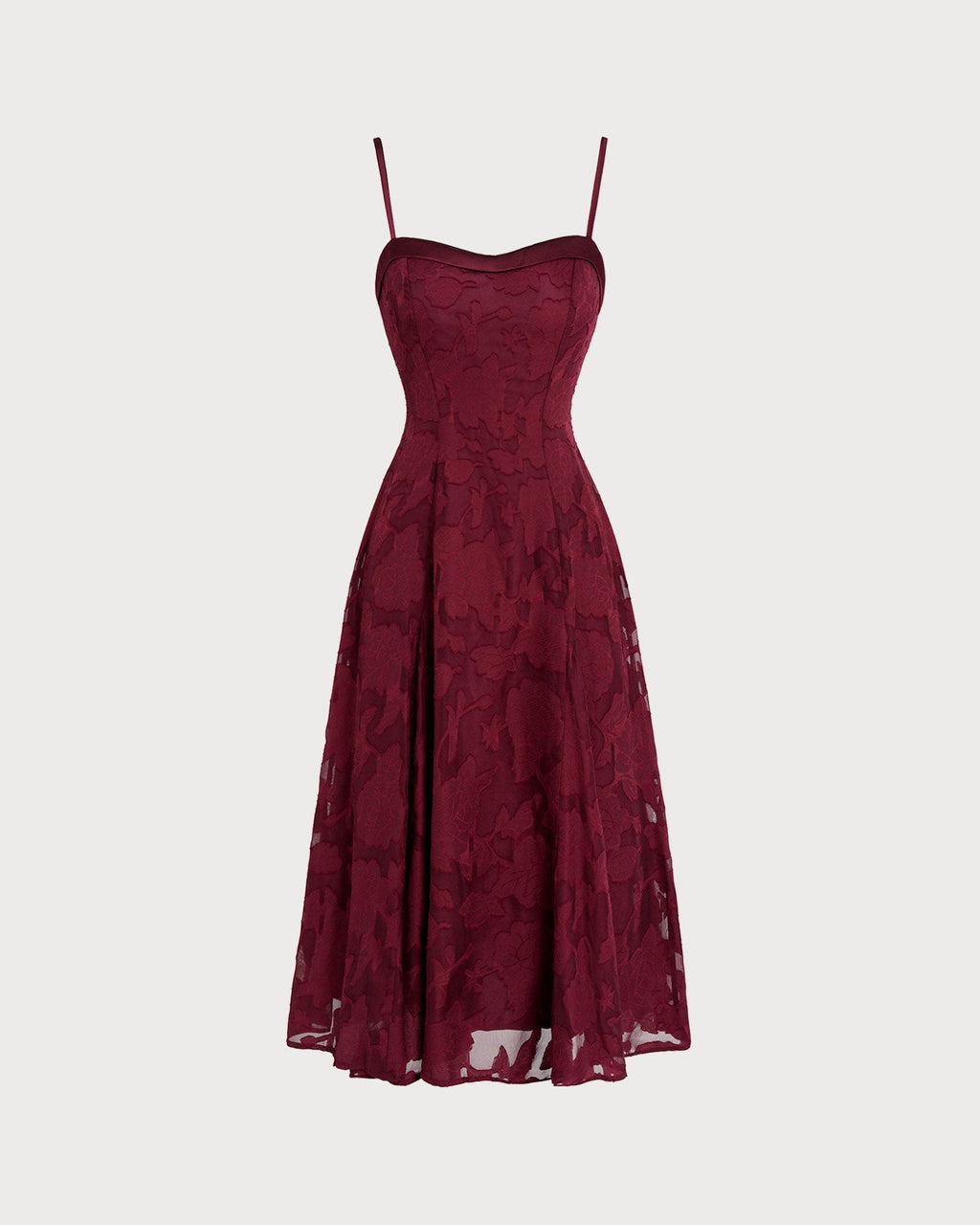 Wine Red Sweetheart Neck Jacquard Midi Slip Dress