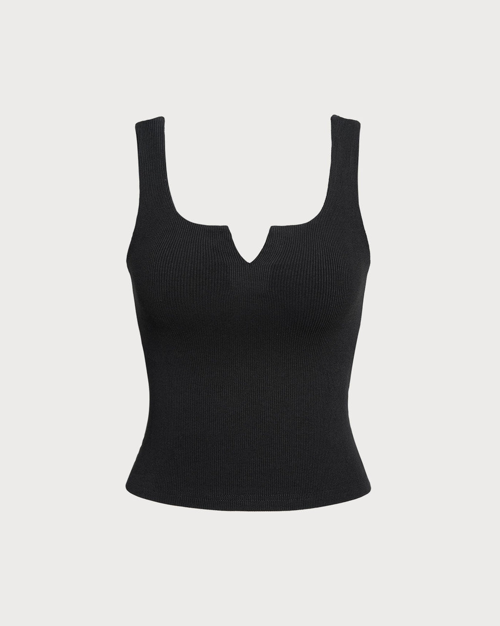 Black Ribbed Knit V-Neck Tank Top