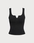 Black Ribbed Knit V-Neck Tank Top
