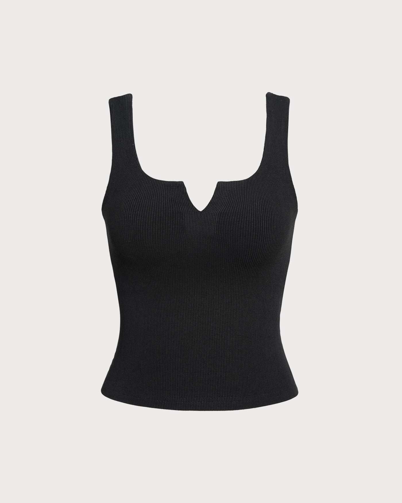 Black Ribbed Knit V-Neck Tank Top