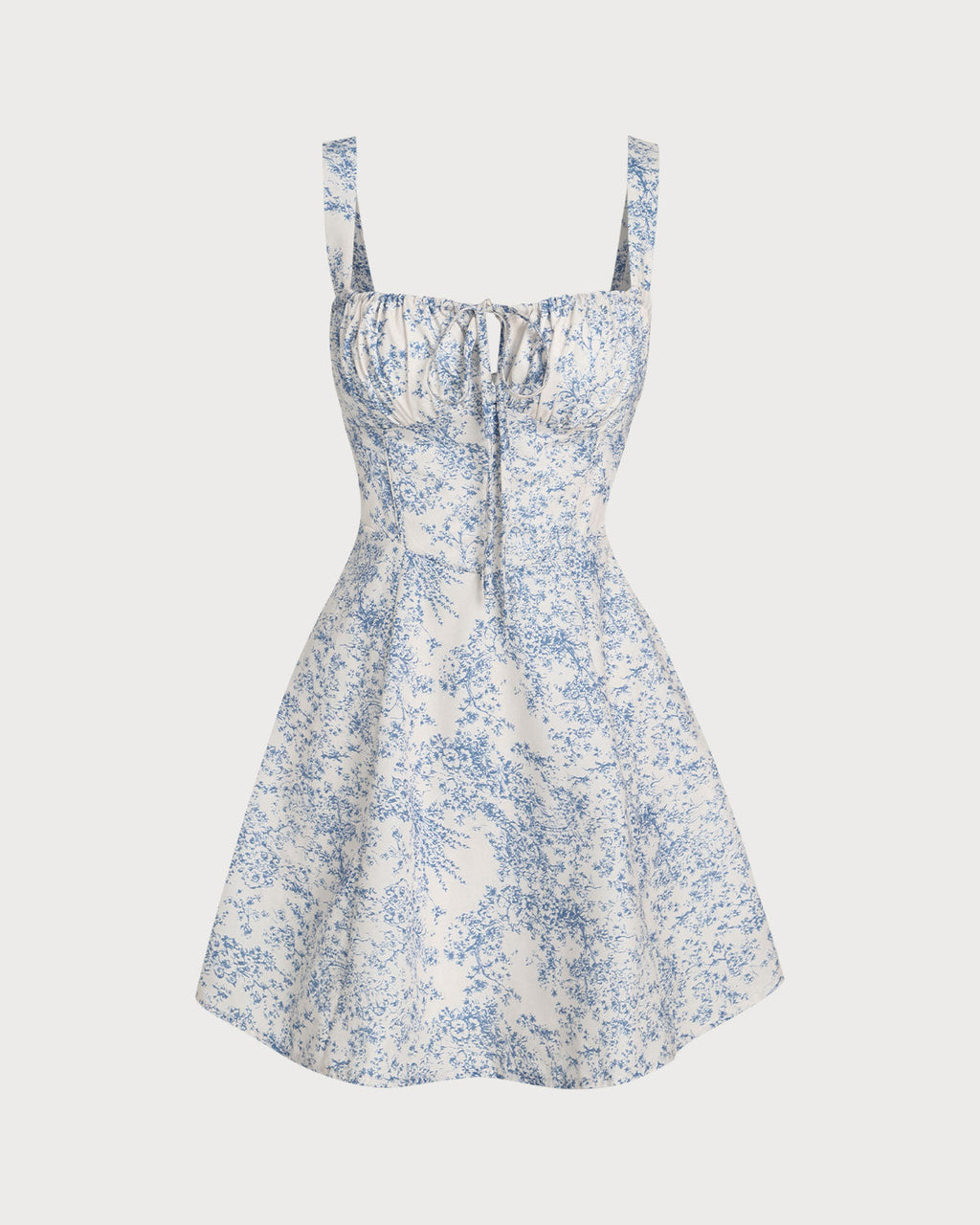 Floral Blue Ruched Corset Mini Dress