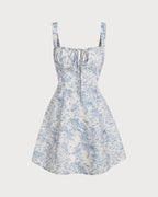 Floral Blue Ruched Corset Mini Dress