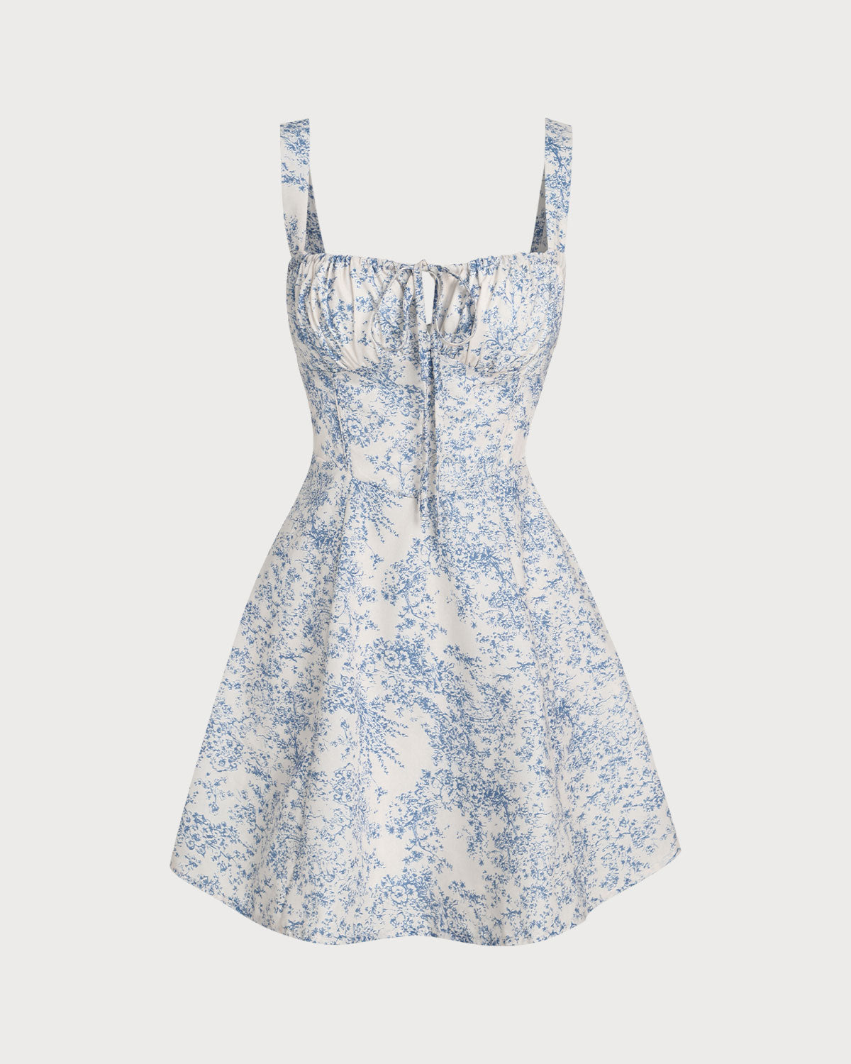 Floral Blue Ruched Corset Mini Dress