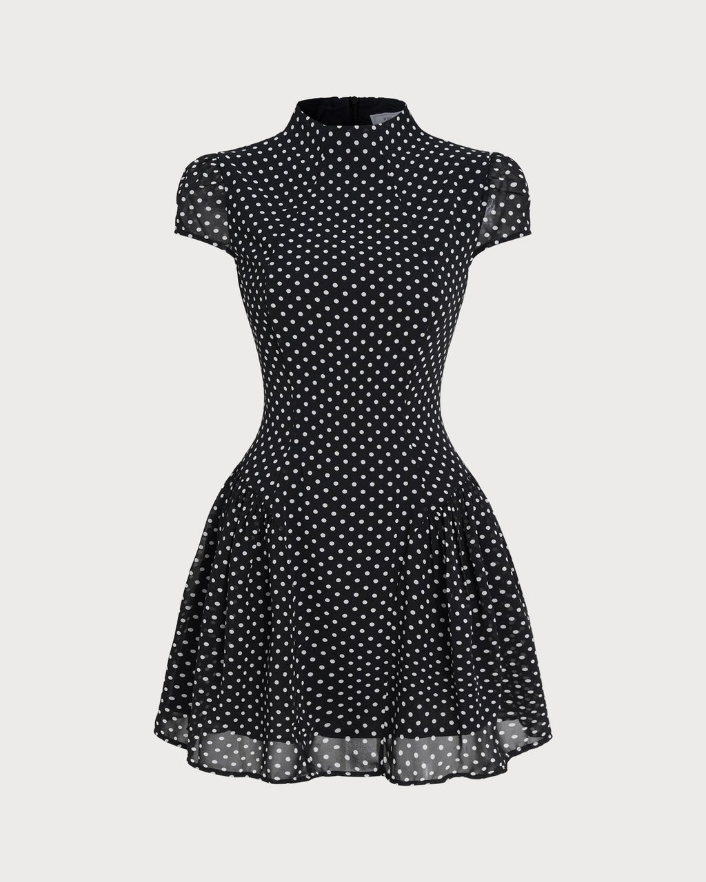 Chic Black Chiffon Mini Dress with Polka Dots