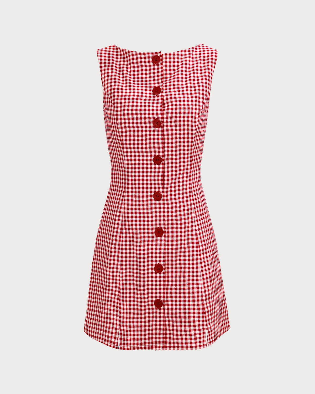 Red Plaid Mini Dress with Boat Neck
