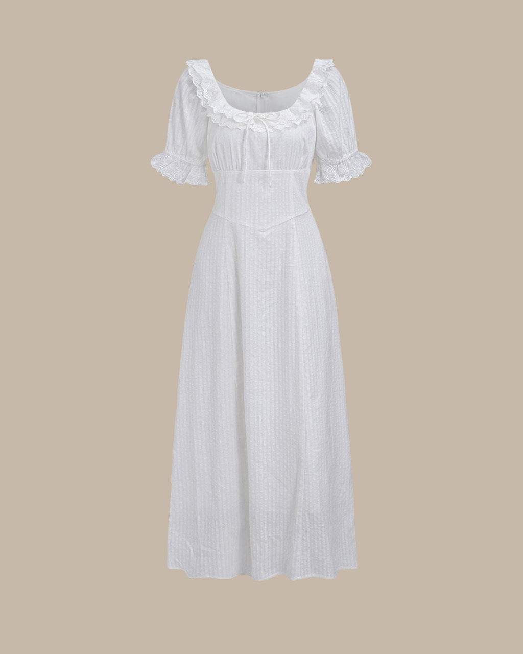 Maxi Dress with White Embroidery and Puffed Sleeves