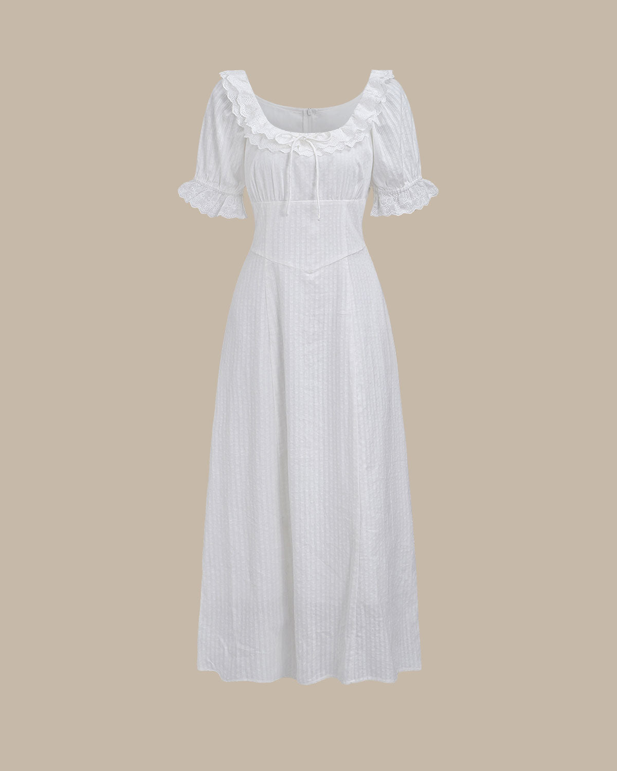 Maxi Dress with White Embroidery and Puffed Sleeves