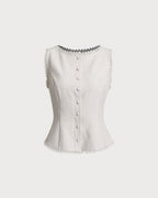 Apricot Button-Up Boat Neck Vest